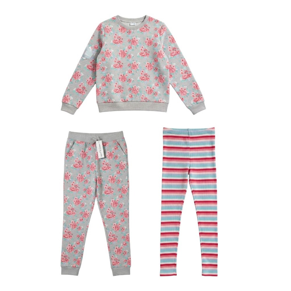 Janie and Jack Floral Sweatshirt Pants Leggings Set Girls 8 Gray Pink Rose NWT